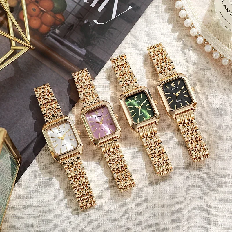 여성용 레트로 스타일의 사각형 메탈 밴드 시계, 랜덤  - Jewelry For Watches 리뷰 및 가격